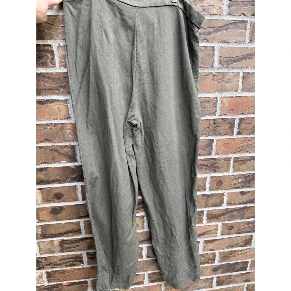 HM‎ Womens Olive Green Linen Blend Wide Leg High Rise Size 14 Relaxed Trousers
